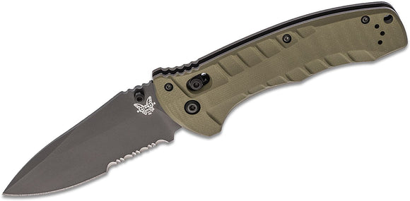 Benchmade Turret Folding Knife Black Combo Blade, Olive Drab G10 Handles SKU 980SBK