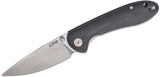 CJRB Cutlery Feldspar Folding Knife 3.5" Stonewashed Drop Point Blade, Contoured CNC Machined Black G10 Handles SKU J1912BKC