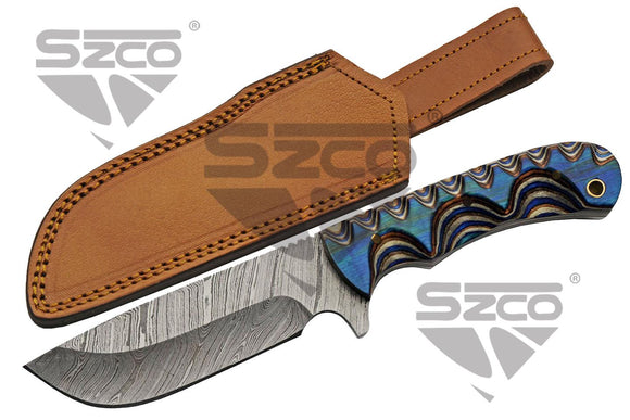 Damascus Blue River Hunting Knife comes with Sheath SKU DM-1334
