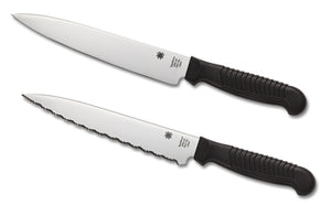 Spyderco 6" Utility Kitchen Knife Black Sermollan Plain Edge/Spyderedge SKU K04PBK/K04SBK