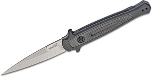 Kershaw Launch 8 Stiletto Automatic Knife Stonewash CPM-154 Stainless Blade/Gray 6061-T6 Alum. Handle with Carbon Fiber Inlay SKU 7150/KS7150