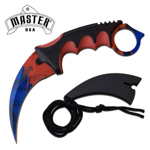 red and blue karambit MASTER USA FIXED BLADE KNIFE 7.5" OVERALL