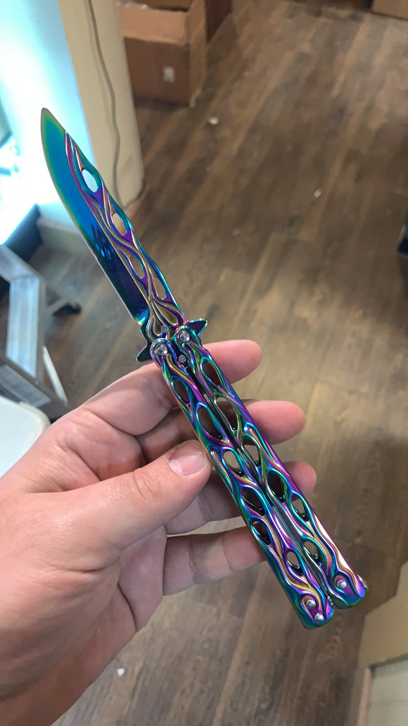 Rainbow Flame Butterfly Knife