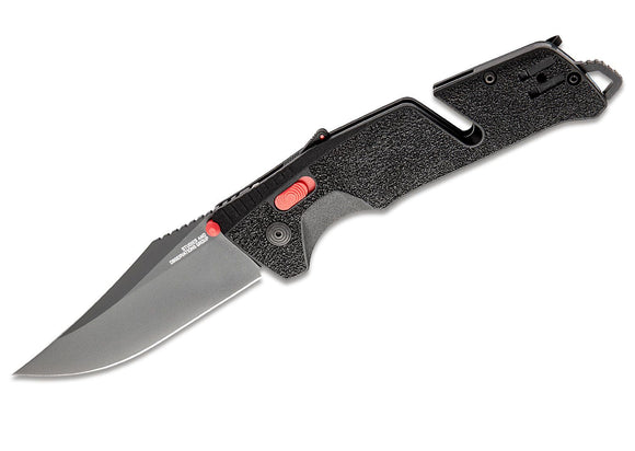 SOG Trident AT Black and Red Assisted Folding Knife Black Plain Bladfe SKU 11-12-01-57