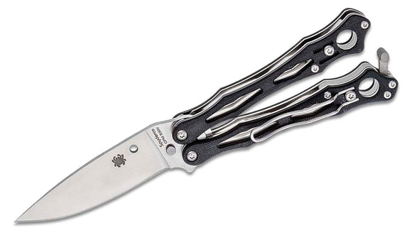 Spyderco SmallFly 2 Balisong Butterfly Knife Satin Finish CPM-S30V Steel Blade/Black G10 Handle SKU B02GP2