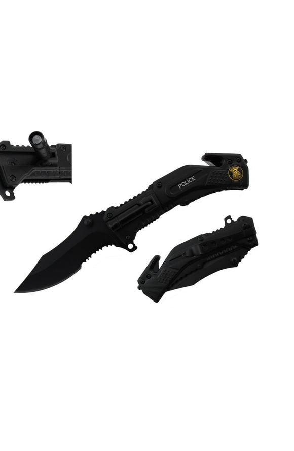 Police Spring Assist Knife + Led Light SKU T102009BK