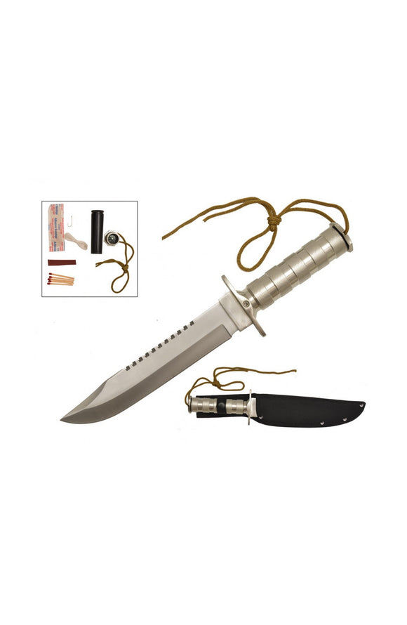 Bowie Hunting Knife w/ Nylon Sheath & Survival Kit SKU T22004SL