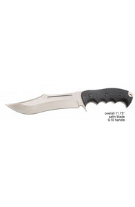 Fixed Blade Satin Clip Point Knife Black G10 Handle SKU T228522