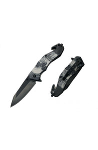 8" UV Printed ABS Spring Assisted Folding Rescue Knife Skull SKU T27019-1