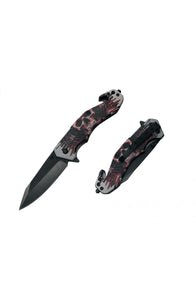 8" UV Printed ABS Spring Assisted Folding Rescue Knife Skull SKU T27019-2