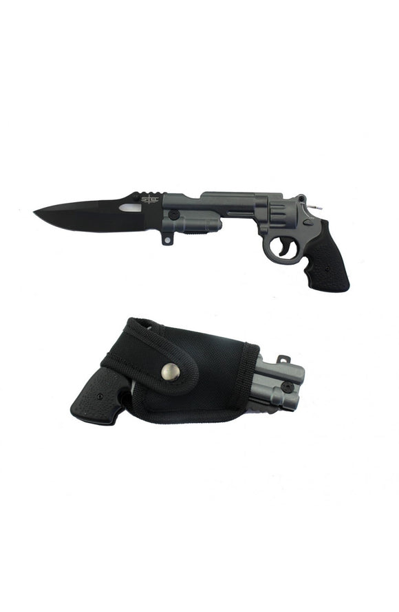 Revolver Folding Knife Spring Assisted Open With Velcro Pouch SKU T27020GY
