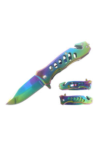 6.5" Titanium Nitrade Coated Spring Assist Folding Knife rainbow