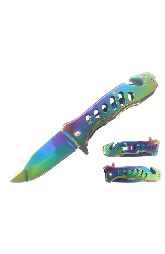 Small Colored MTech Style Pocket Knife Spring Asissted (Ti-Rainbow) 