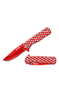 S-Tec 8" Spring Assisted Folding Knife Silver/Red Heart Design SKU T271406RD