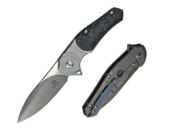 Defcon Jungle Series Ti + Marble CF Hdl D2 Folding Knife SKU TF3329-3