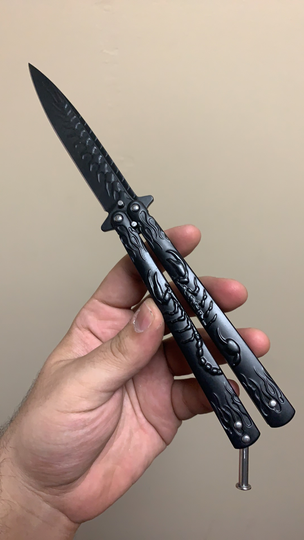 Black Slotted Butterfly Knife Stainless Steel Blade