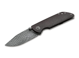 Boker Sherman Damascus Frame Lock Knife Micarta Handles SKU 110662DAM