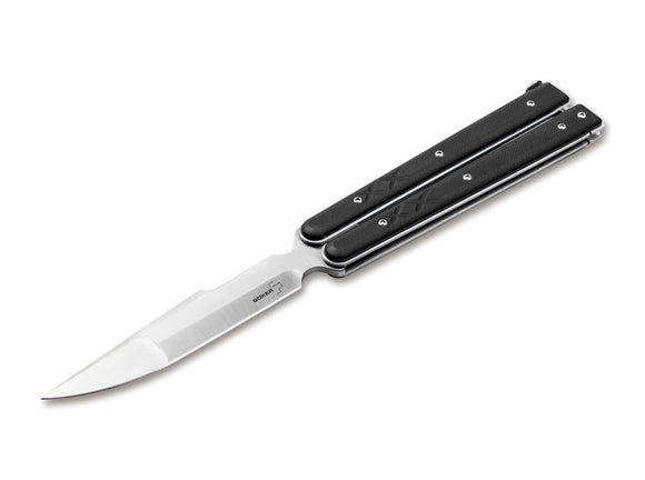 Böker Plus Large Balisong Butterfly Tactical Knife D2 Stainless-Steel Blade/Black G10 Handle SKU 06EX229
