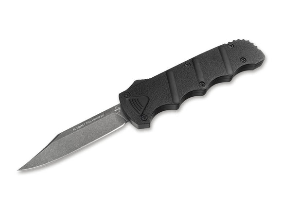 Boker Plus Kalashnikov Bowie D/A OTF Automatic Knife Black Stonewash D2 SS Blade/Black Alum. Handle SKU 06EX350
