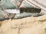 Boker ME 109 Damast Flipper Knife Toxic Storm CF (3.4" Messerschmitt Damascus) SKU 01BO909DAM