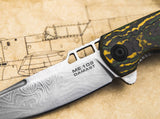 Boker ME 109 Damast Flipper Knife Toxic Storm CF (3.4" Messerschmitt Damascus) SKU 01BO909DAM