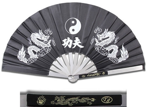 Metal Frame Black Dragon Kung Fu Fighting Fan SKU 2510-CBK