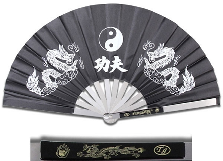 Metal Frame Black Dragon Kung Fu Fighting Fan SKU 2510-CBK