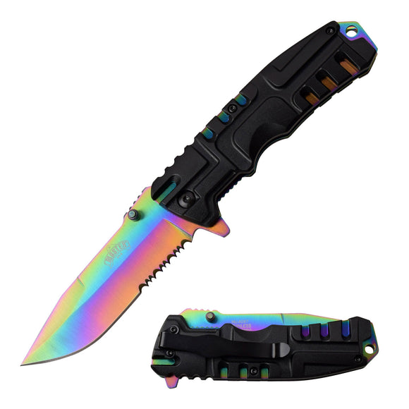 Master USA Spring Assisted Knife Rainbow Blade SKU MU-A097RB