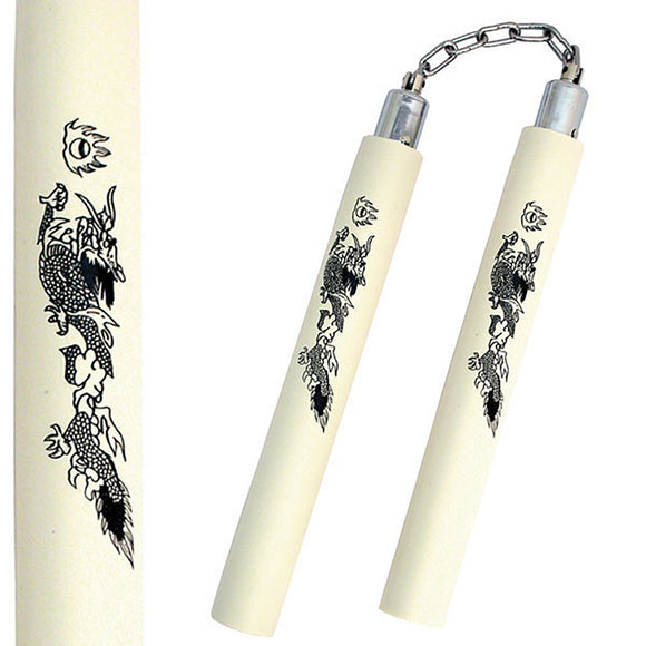 Nunchaku White With Dragon SKU 802-W